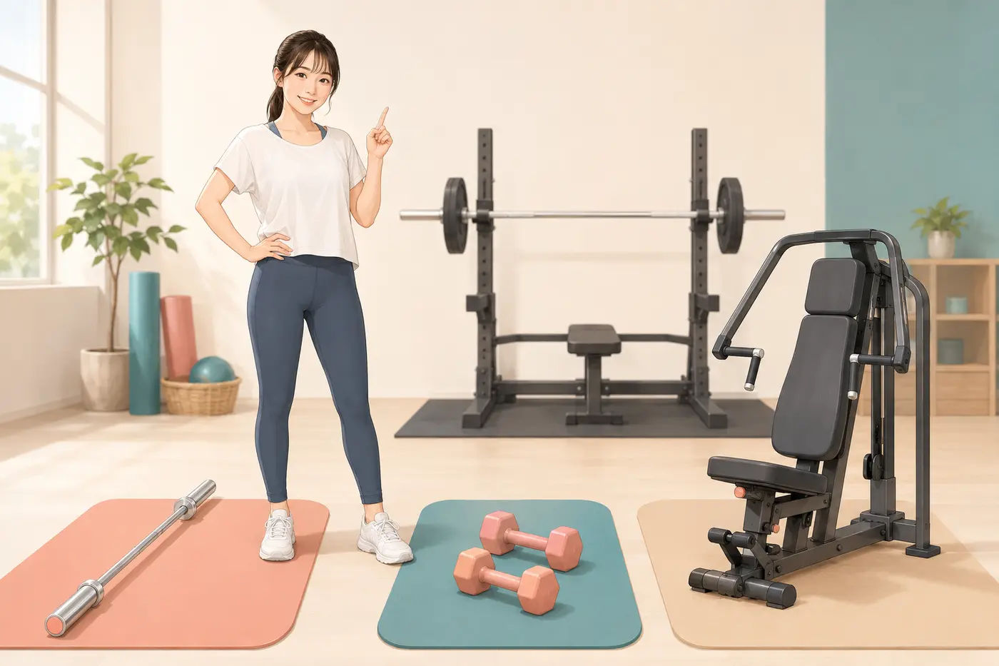 軽量バー、ダンベル、チェストプレスマシンから選ぶ女性初心者