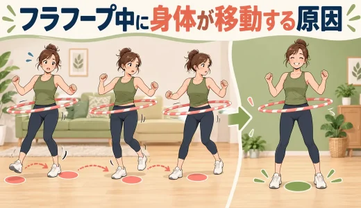 フラフープ中に身体が移動する原因｜その場で回すための足幅と重心移動