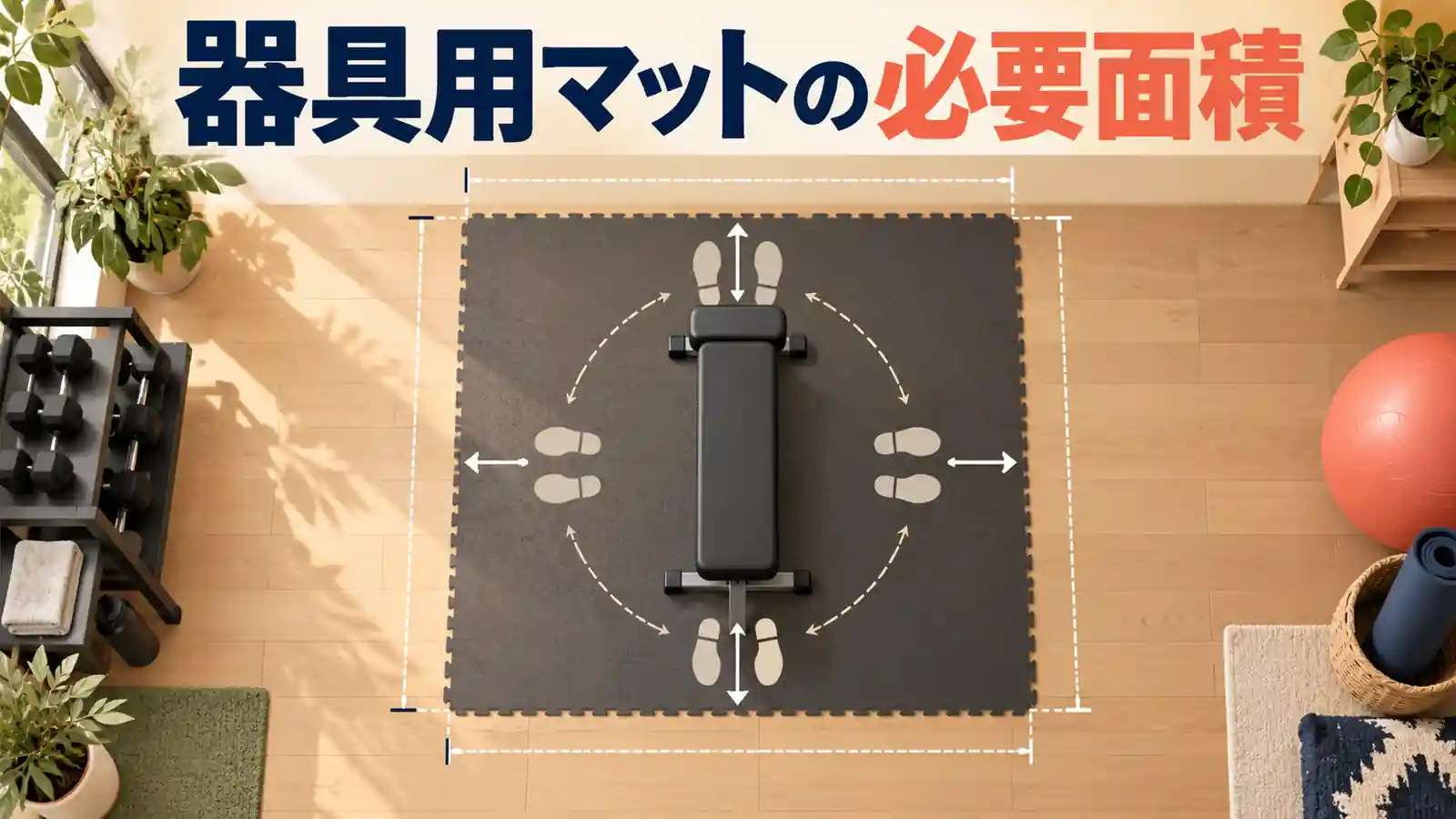 器具用マットの面積と動線を示すアイキャッチ