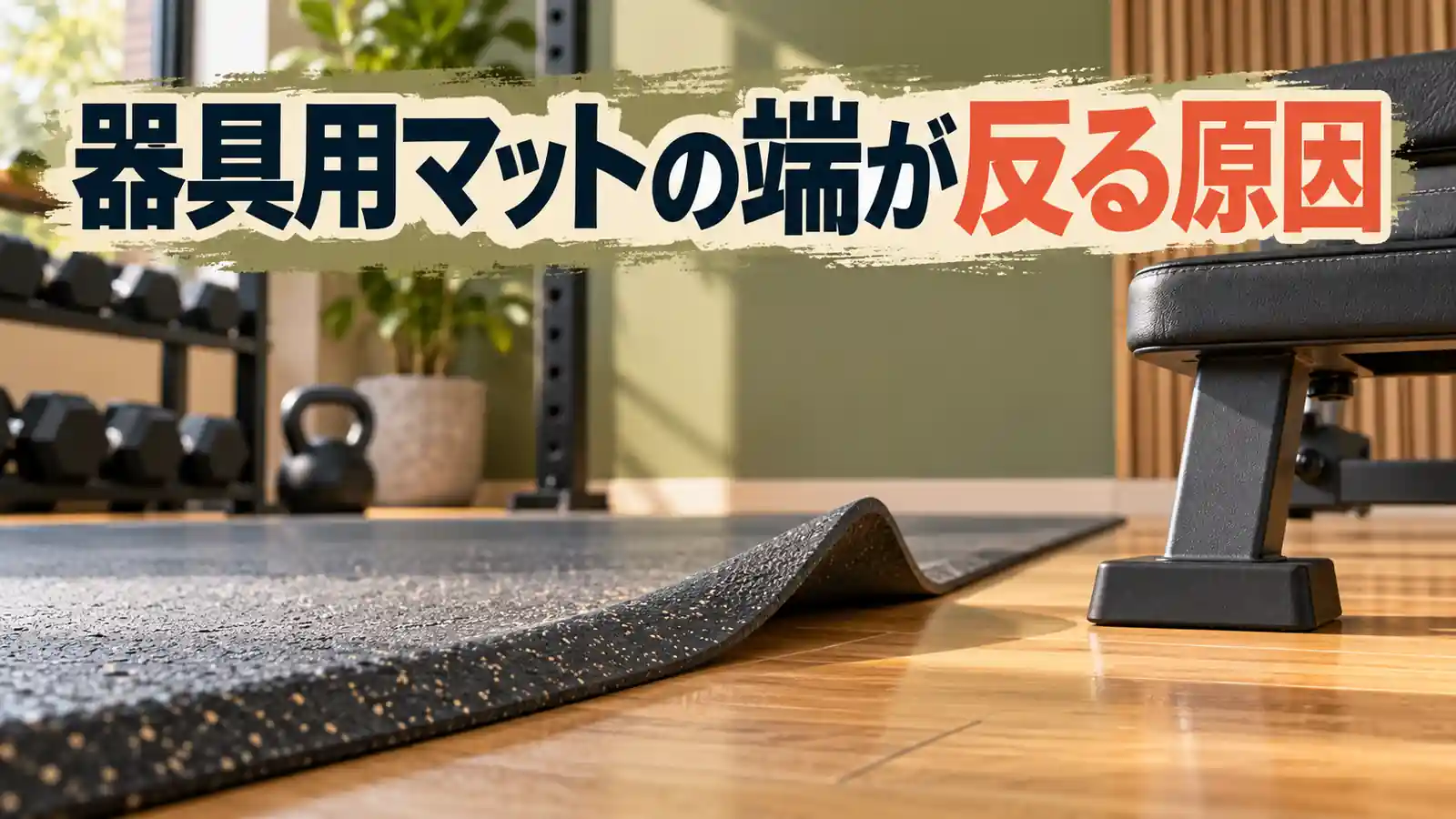 器具用マットの端が反る原因|つまずきを防ぐ点検 器具用マットの端が反る状態のイラスト