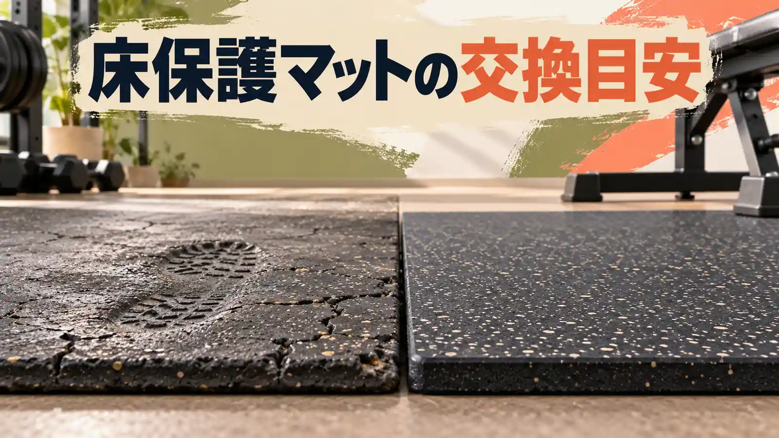 器具用床保護マットの交換目安|亀裂・へたり・滑りを点検 器具用床保護マットの亀裂とへたりを点検するイラスト