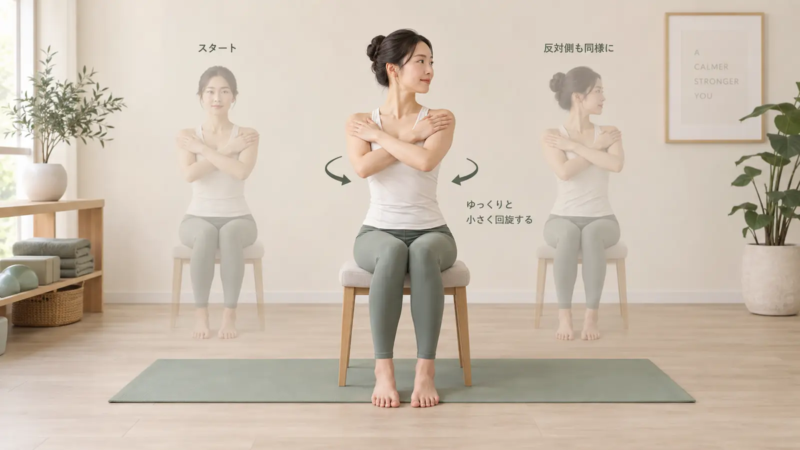 椅子で行うスパインツイストの軽減フォーム