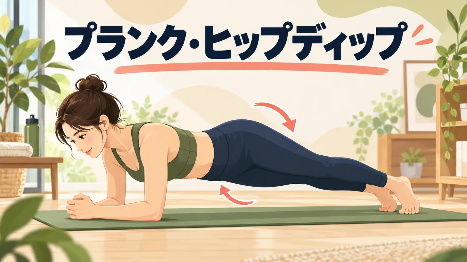 プランク・ヒップディップの正しいフォームを紹介するアイキャッチ