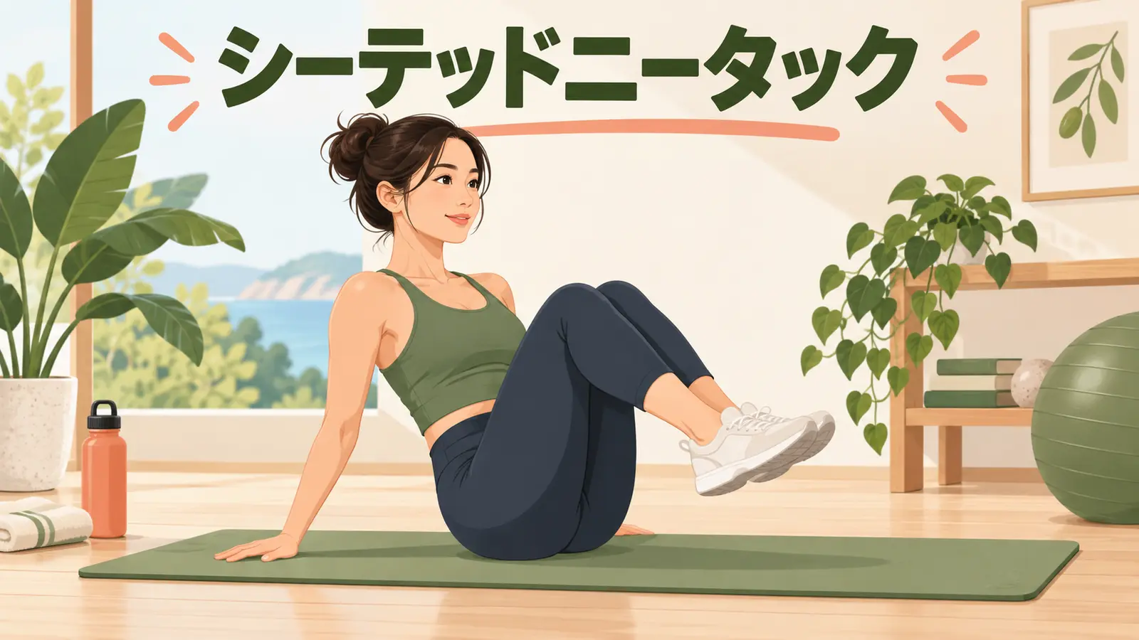 シーテッドニータックの正しいフォームを紹介するアイキャッチ
