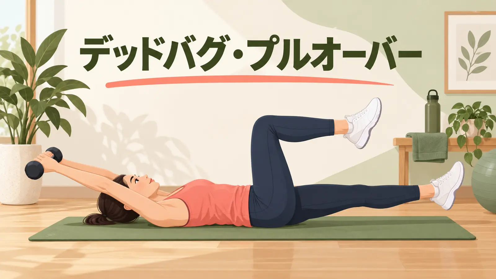 デッドバグ・プルオーバーの正しいフォームを紹介するアイキャッチ