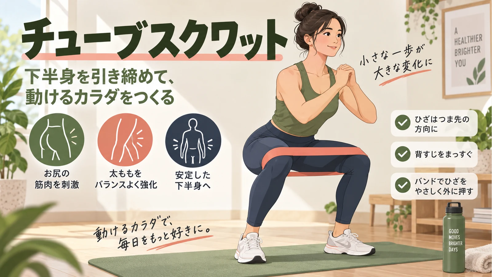 チューブスクワットのやり方を示すアイキャッチ