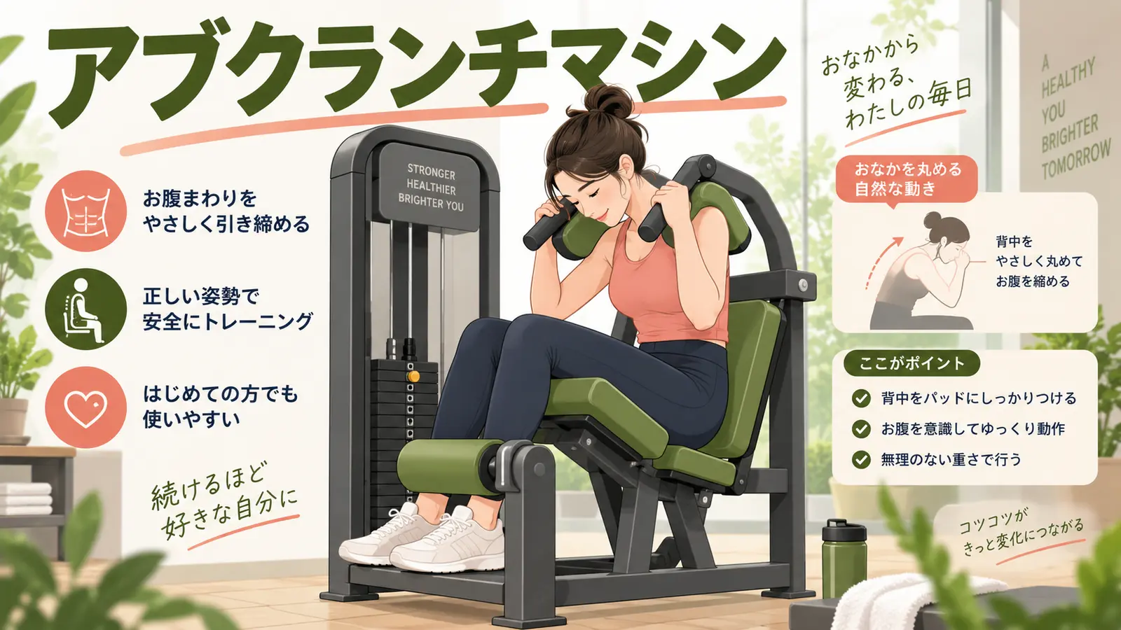 アブクランチマシンを正しいフォームで行うイラスト