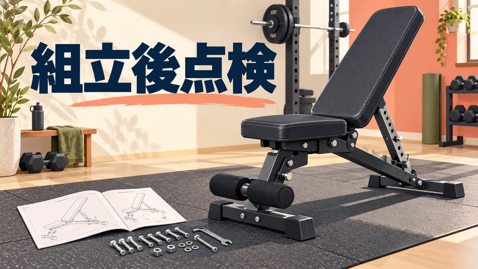 可変式トレーニングベンチの組立後点検 可変式トレーニングベンチの組立後点検のアイキャッチ