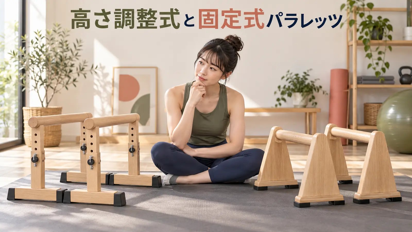 高さ調整式と固定式のパラレッツを比較する女性