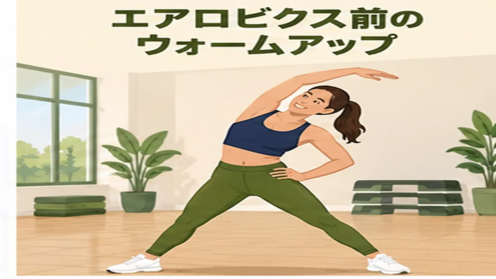 エアロビクス前にウォームアップする人物のイラスト