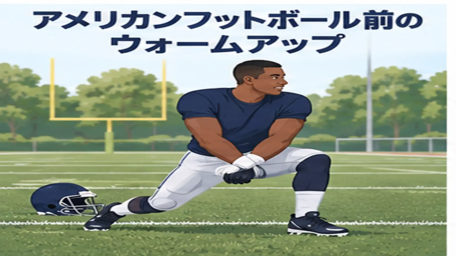 アメリカンフットボール前にウォームアップする人物のイラスト