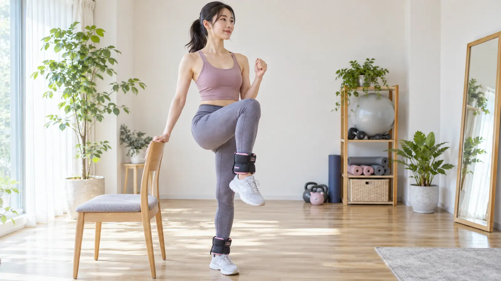 ankle-weight-standing-knee-raiseの安全な実践イメージ