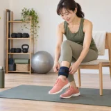 アンクルウェイトとリストウェイトを安全に装着する女性