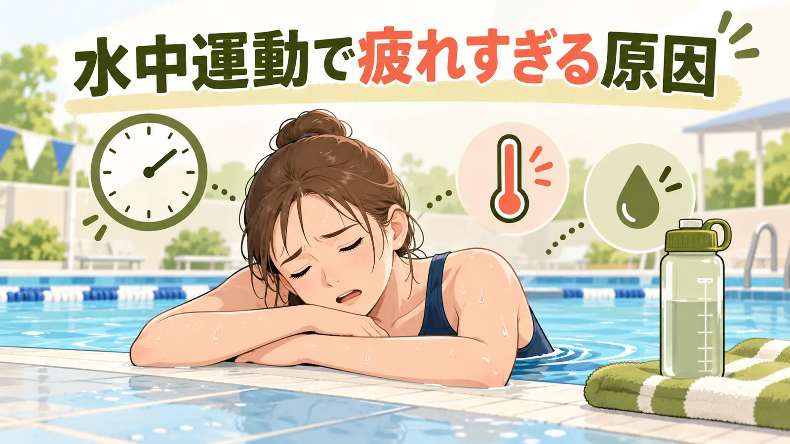 水中運動後に安全に休憩する利用者