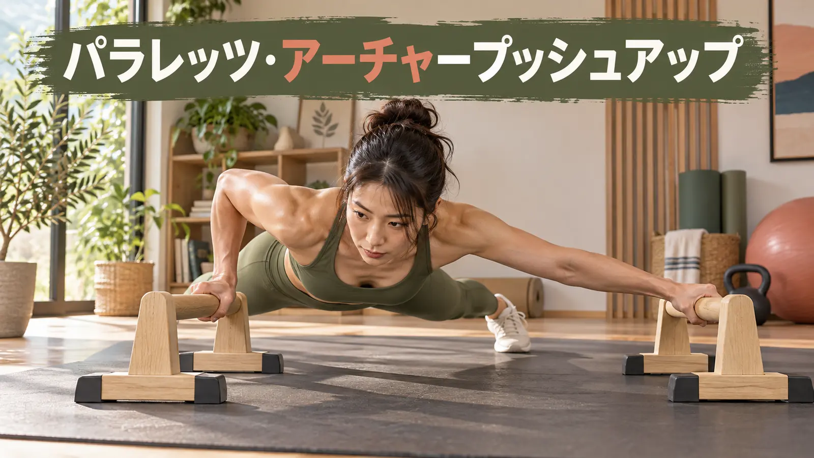 アーチャープッシュアップを行う女性