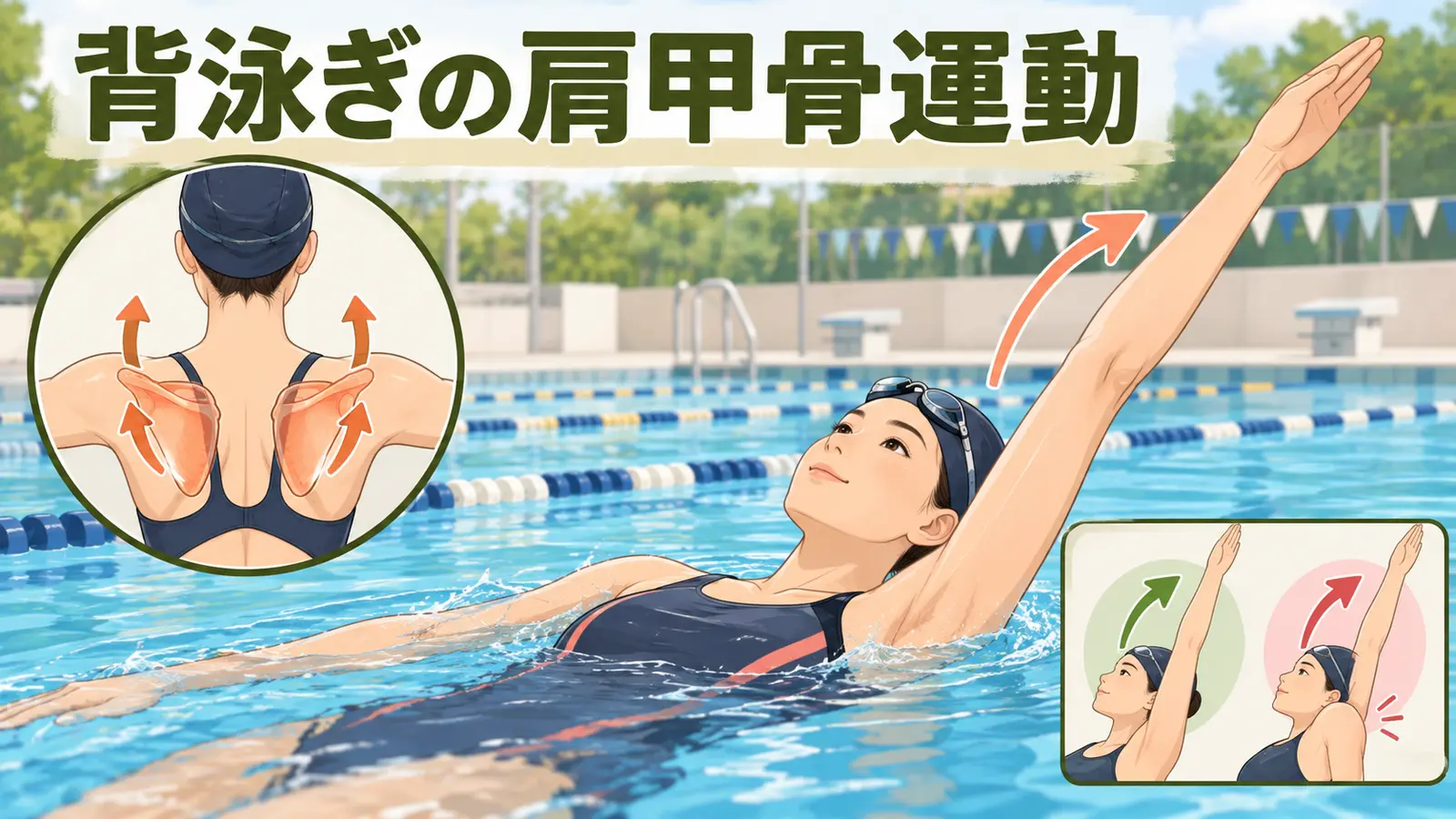 背泳ぎのための肩甲骨運動を行うスイマー