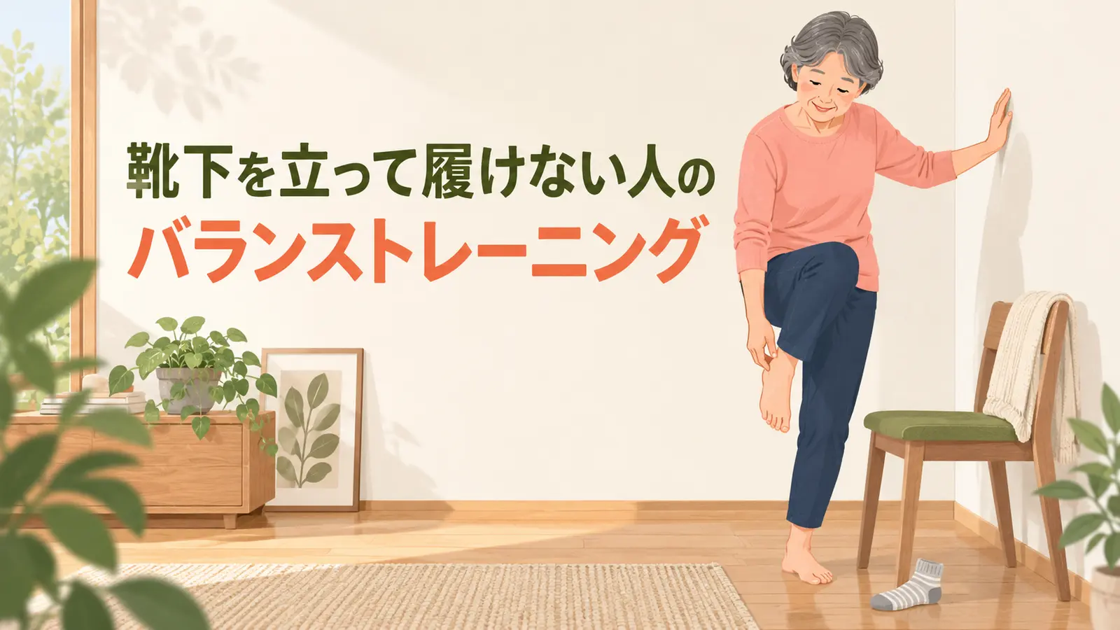 靴下を立って履くバランスの要点を紹介するアイキャッチ画像