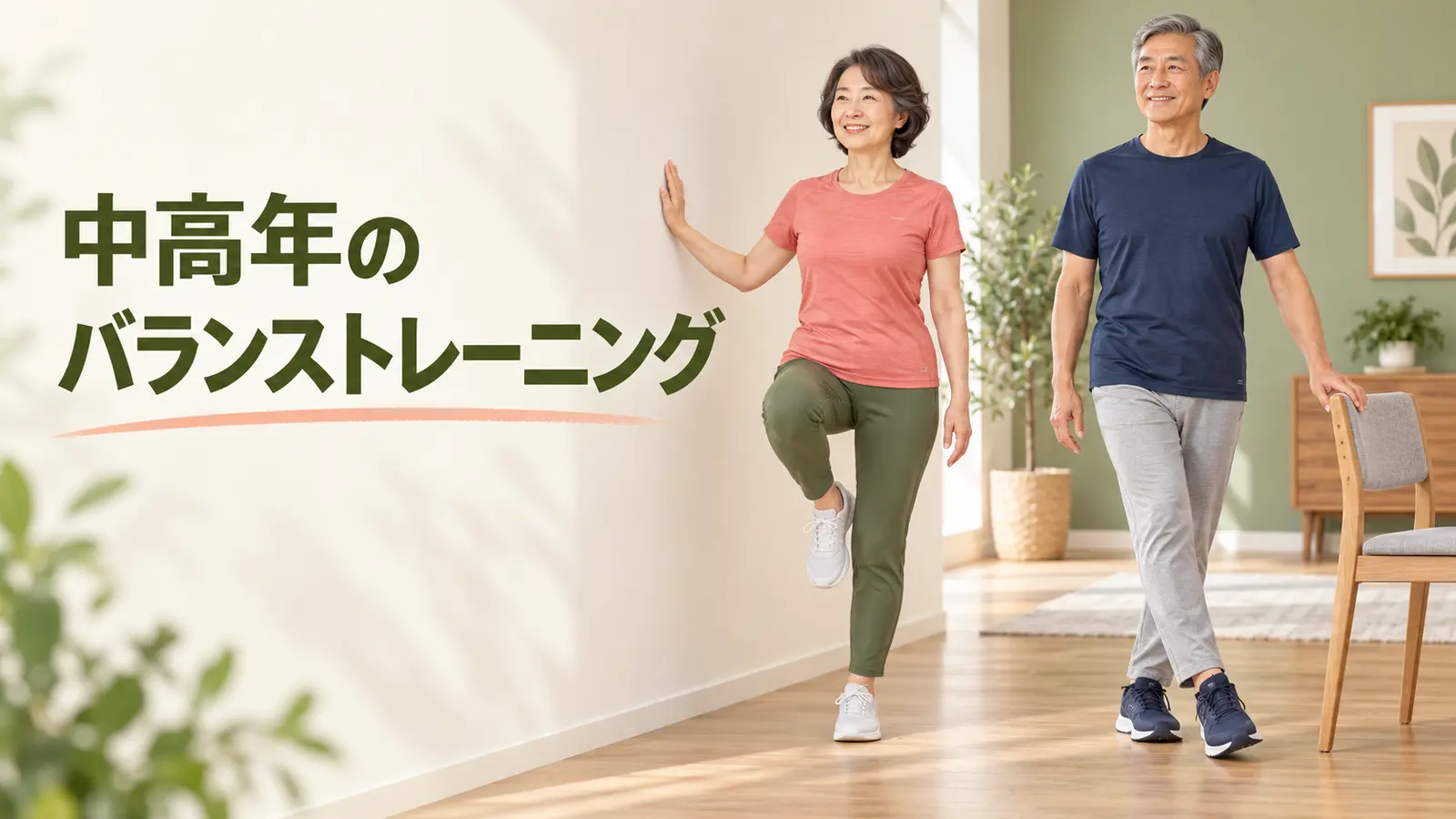 中高年のバランストレーニングのポイントを示すイラスト