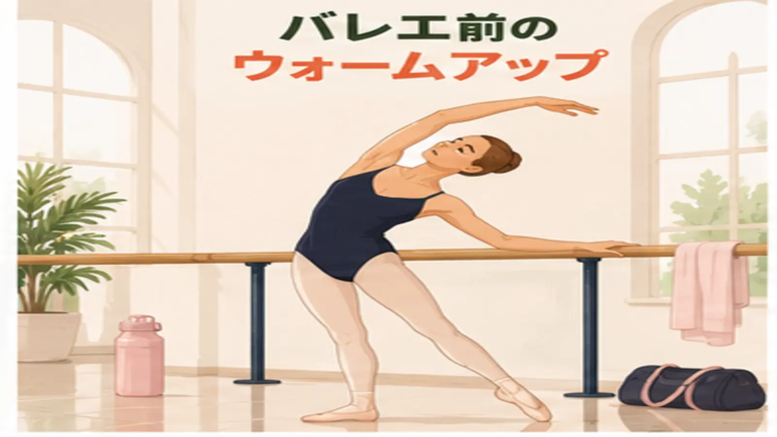 バレエ前にウォームアップする人物のイラスト