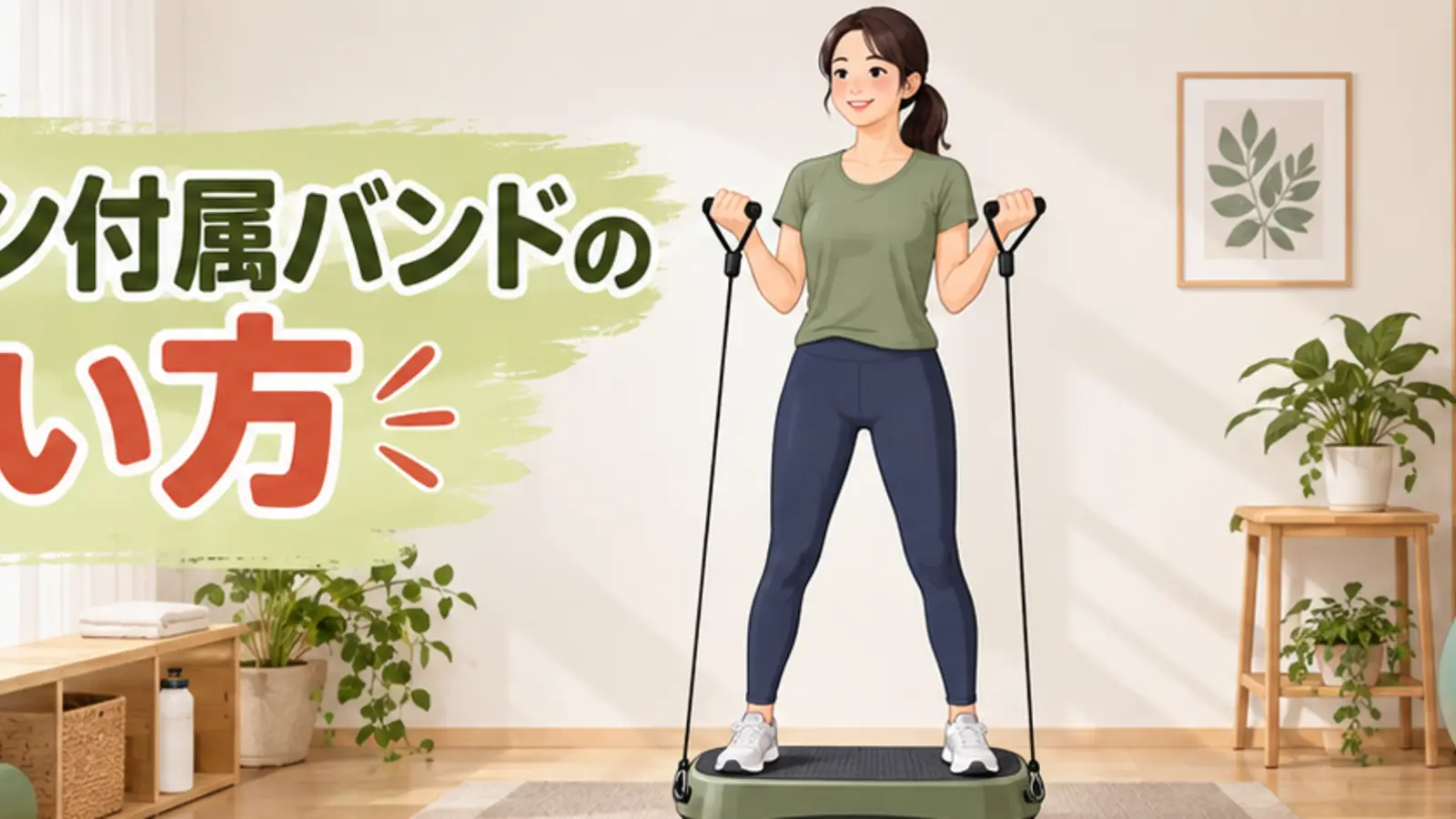 振動マシン付属のエクササイズバンドの使い方｜接続と安全確認