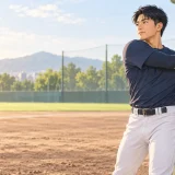 野球練習前に肩と体幹を準備する選手