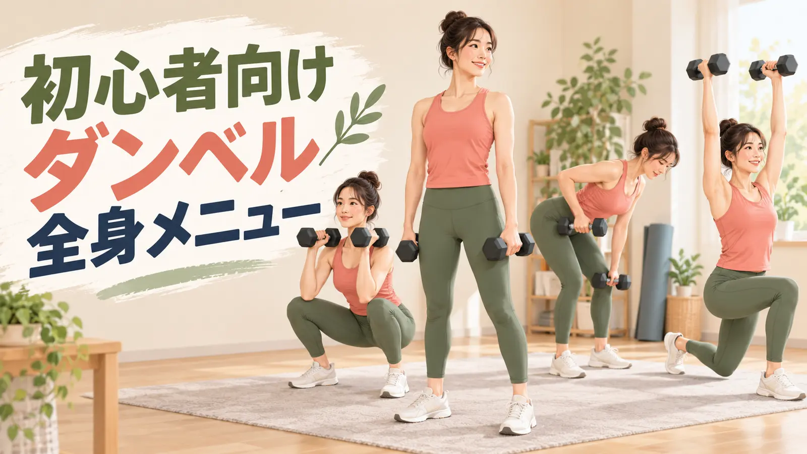 初心者が全身のダンベル種目を行う様子