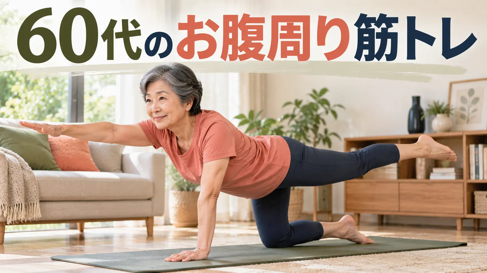 60代のお腹周りの筋トレを実践する中高年のイラスト
