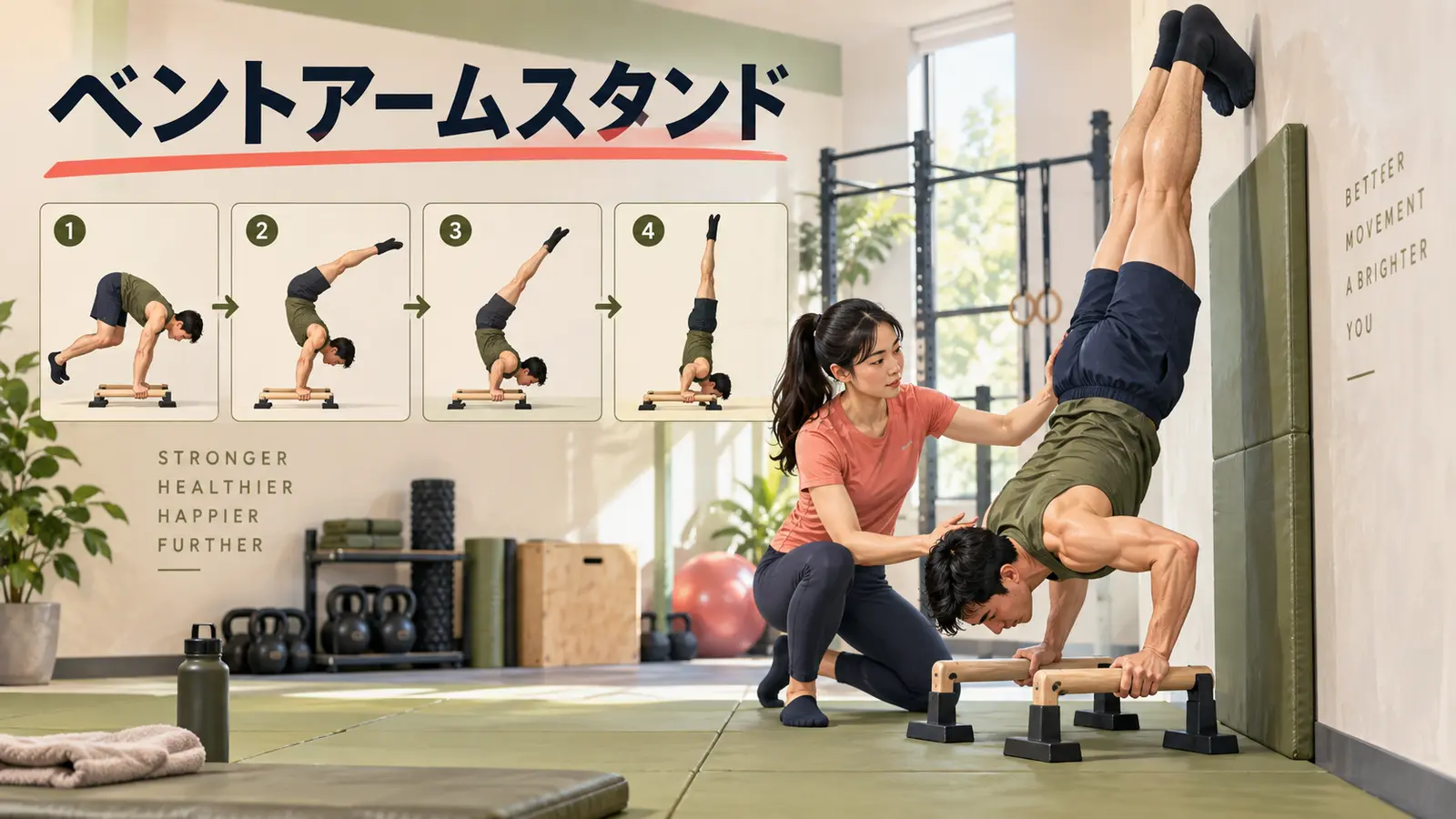 ベントアームスタンドをパラレッツで安全に練習する様子