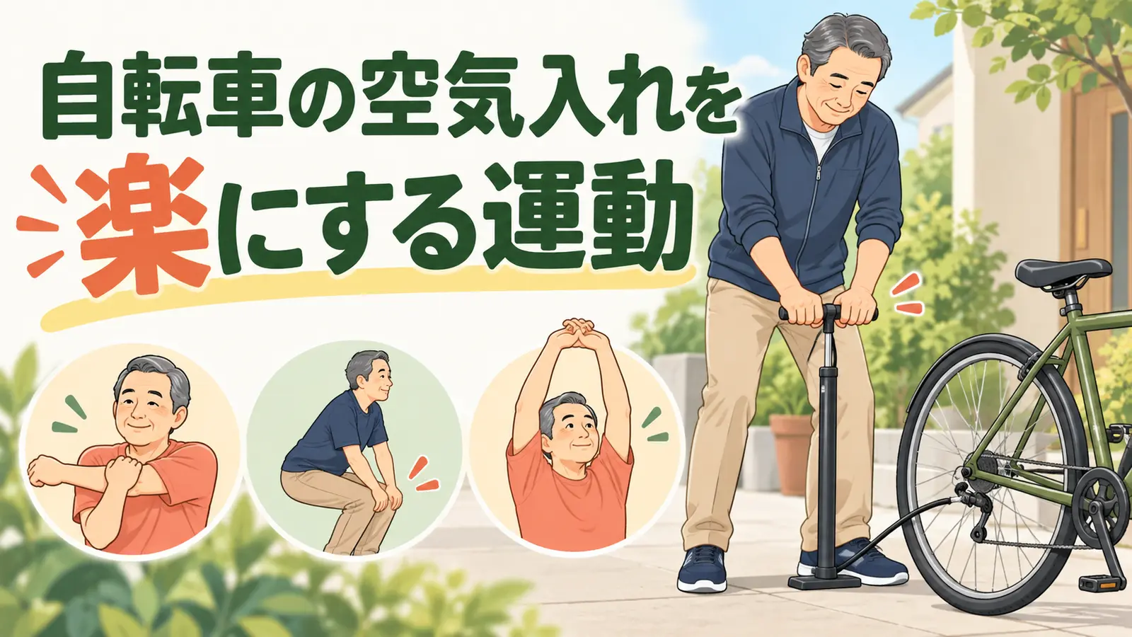 自転車の空気入れを楽にする運動のイメージ