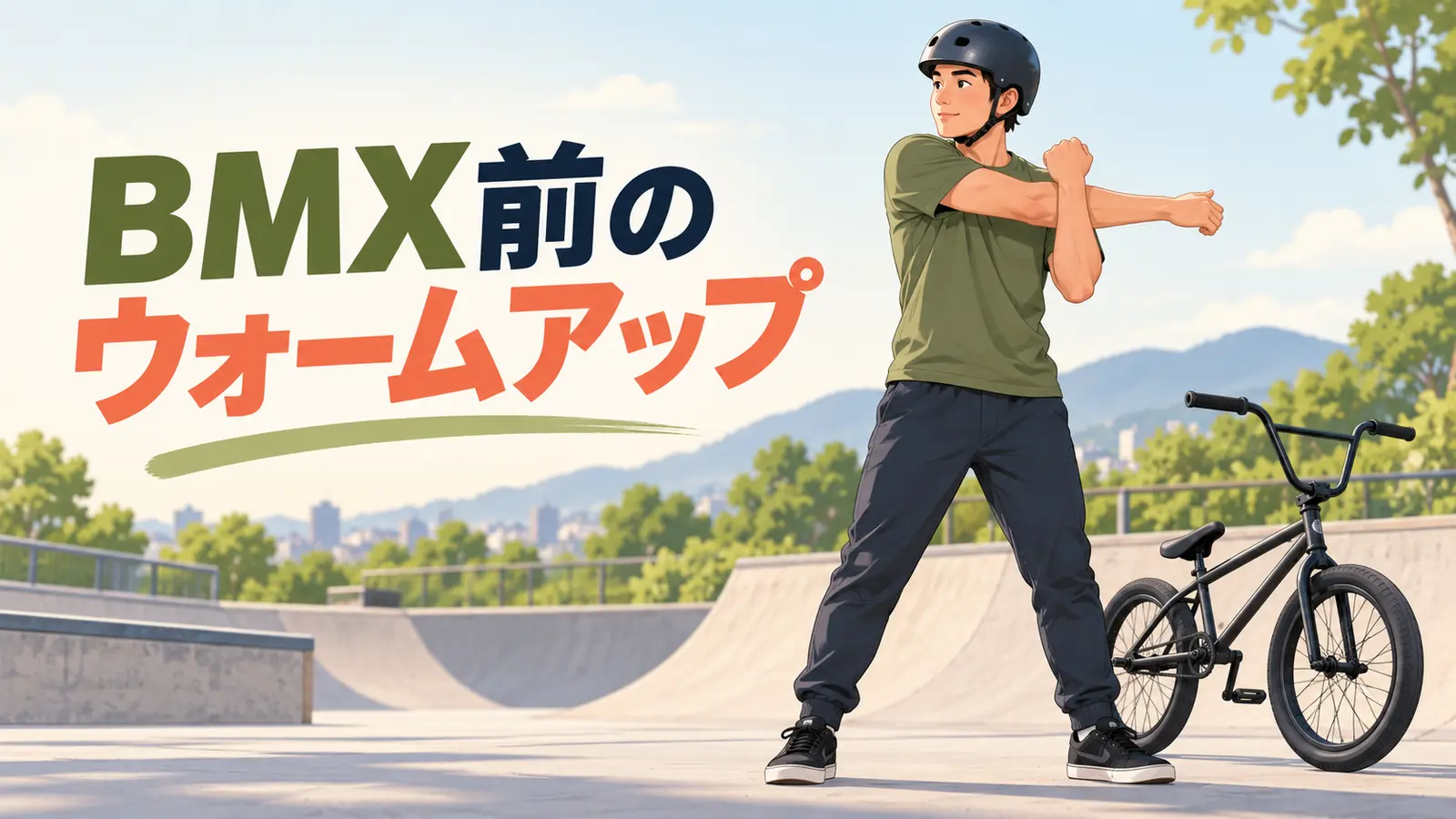 BMX前にウォームアップを行う選手