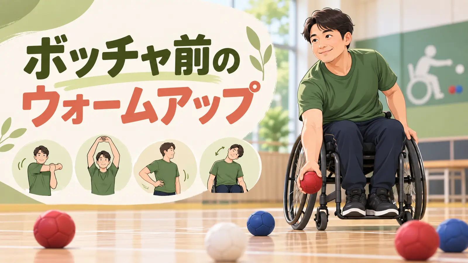 ボッチャ前にウォームアップを行う様子