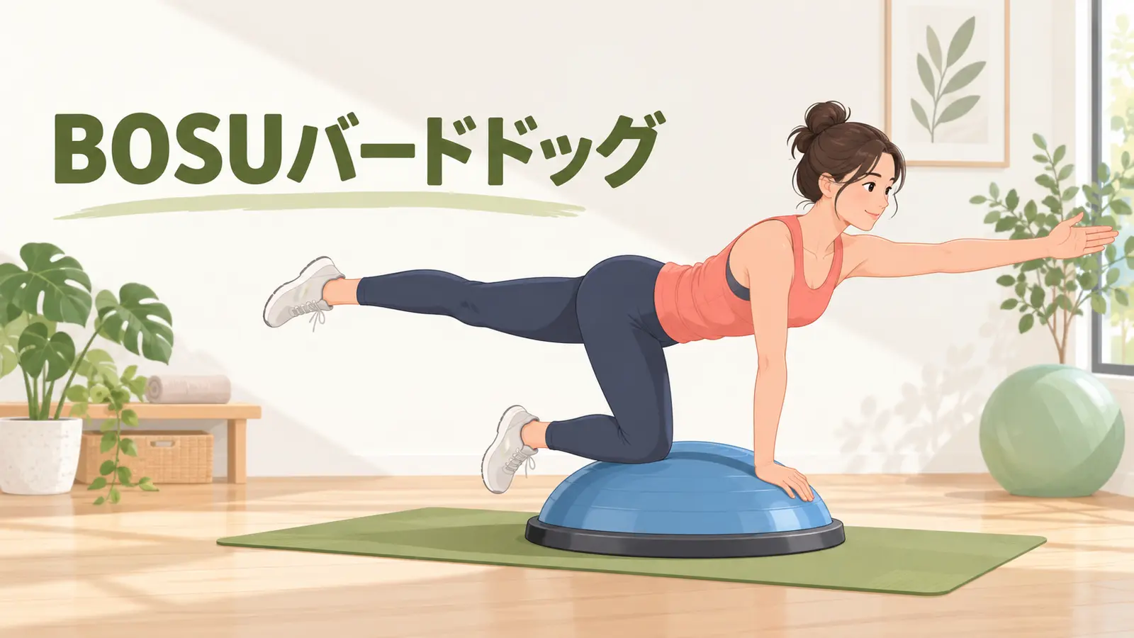 BOSUバードドッグの安全なやり方を示すイラスト