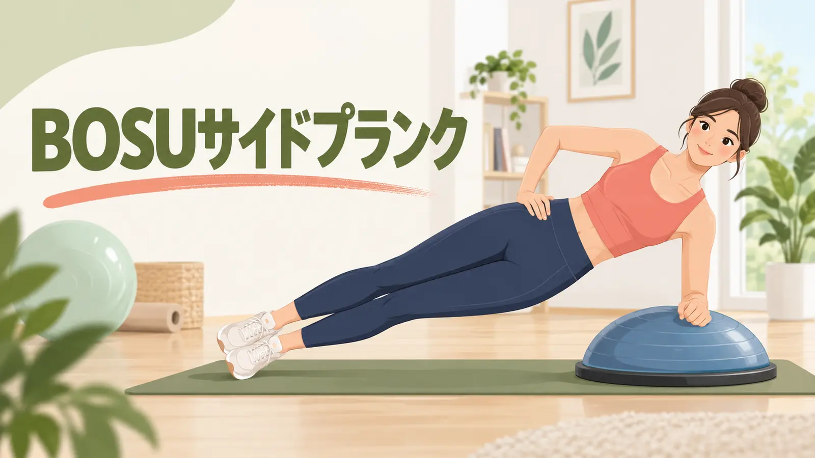 BOSUサイドプランクの安全なやり方を示すイラスト