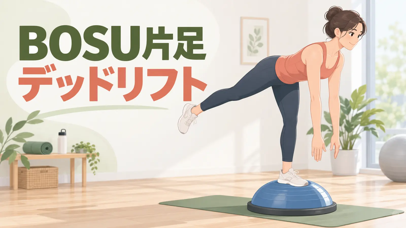 BOSU片足デッドリフトの安全なやり方を示すイラスト