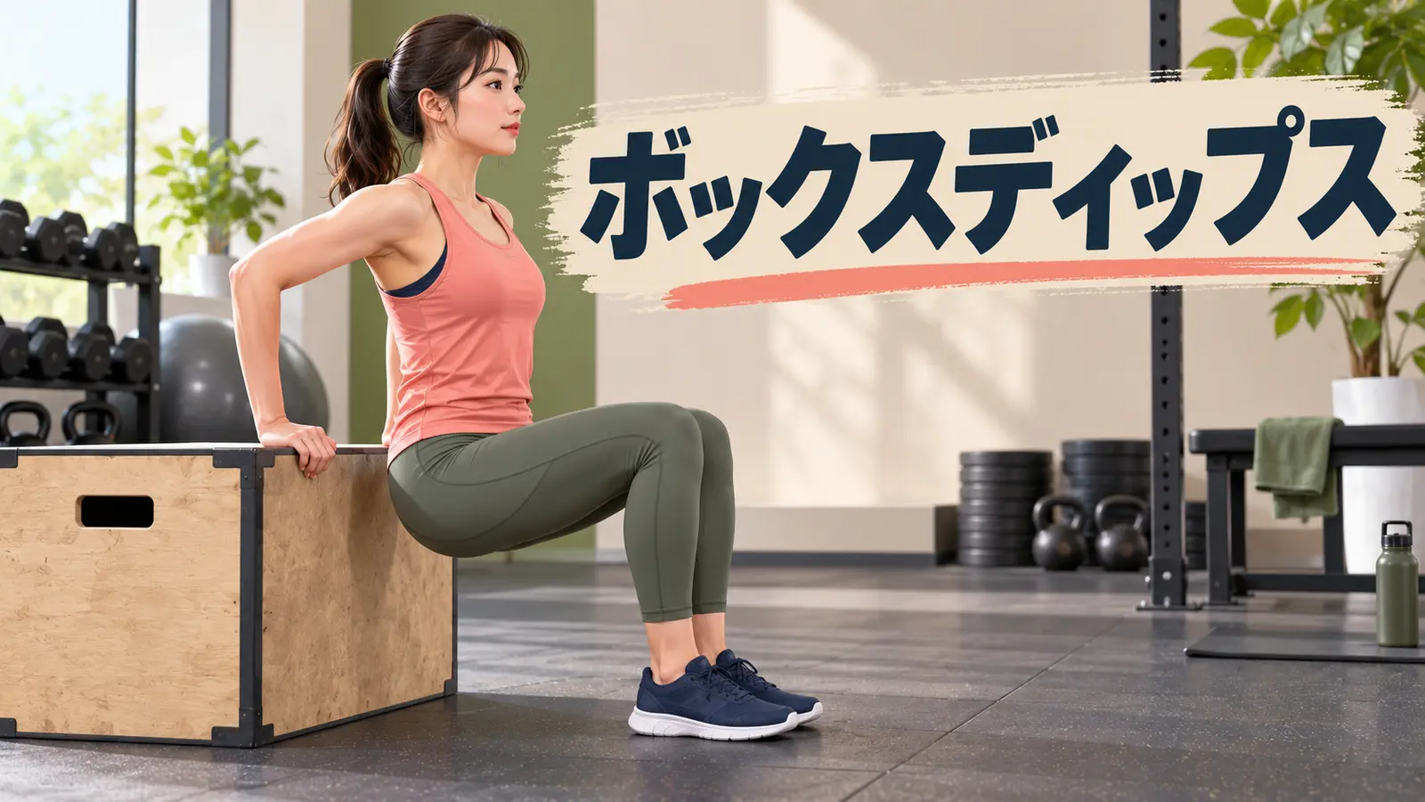 肩を安定させ浅く肘を曲げるボックスディップス