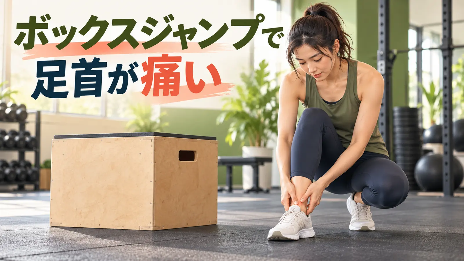 ボックスジャンプを止めて足首の位置を確認する様子