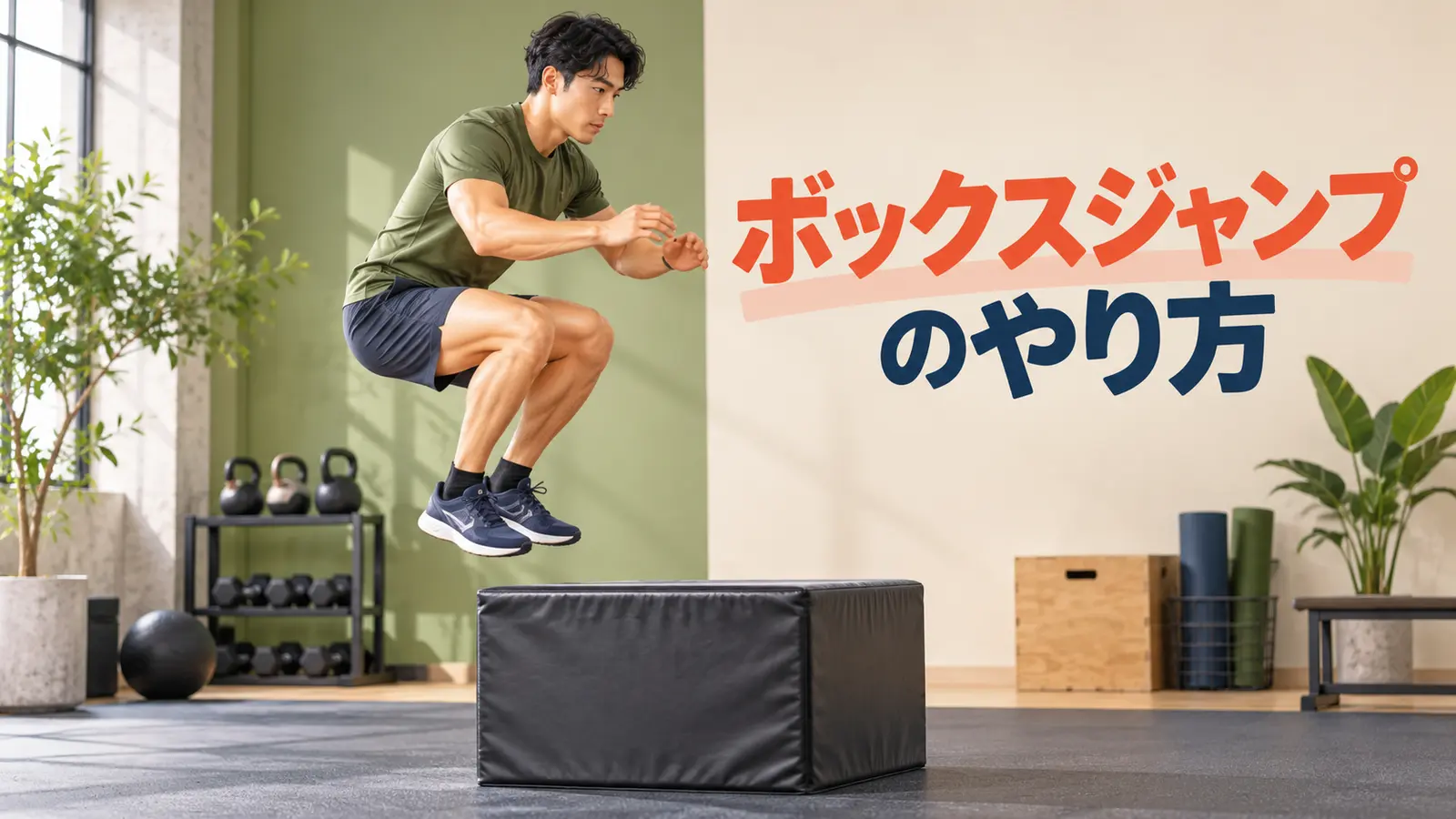 低いプライオボックスへ安全に跳ぶ基本フォーム