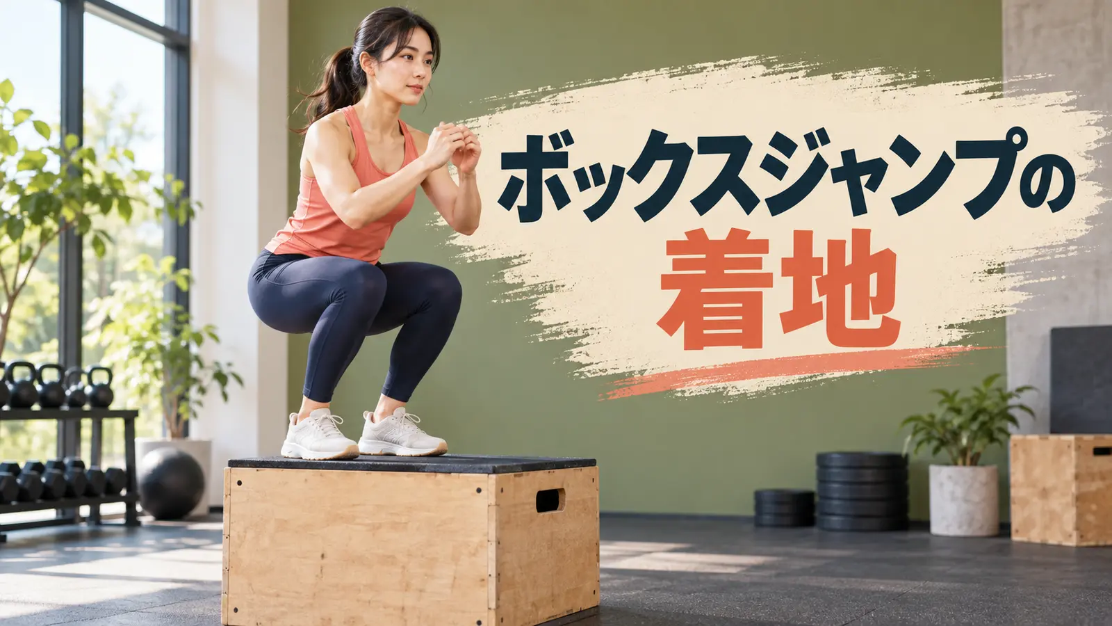 膝と足首をそろえてプライオボックスへ安定して着地する姿勢