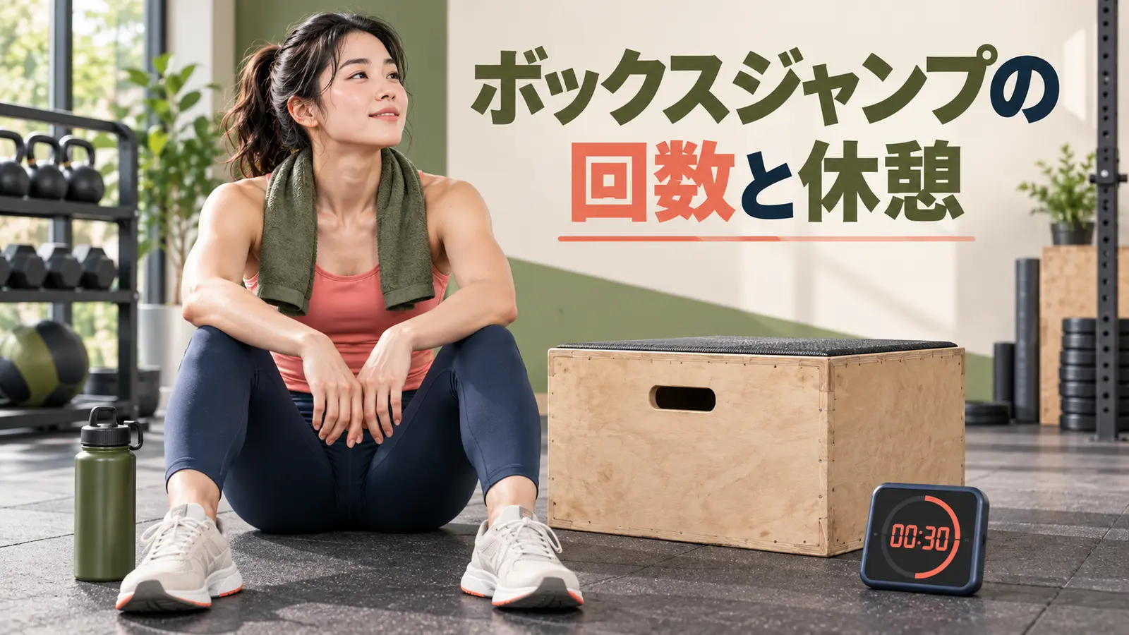 短いボックスジャンプのセット間に休憩する様子