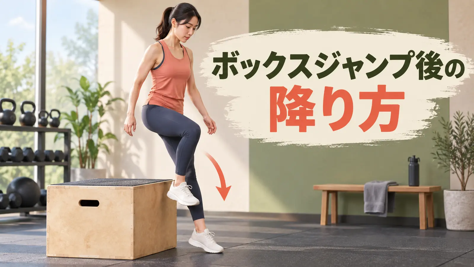 プライオボックスから片足ずつ安全に降りる様子