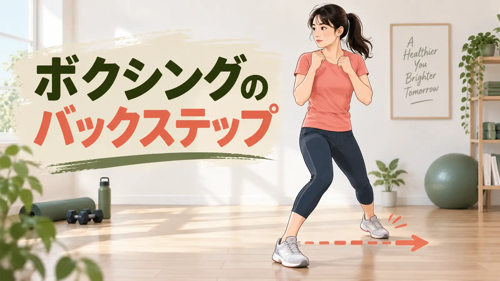 足を交差させず後方へ移動するバックステップ