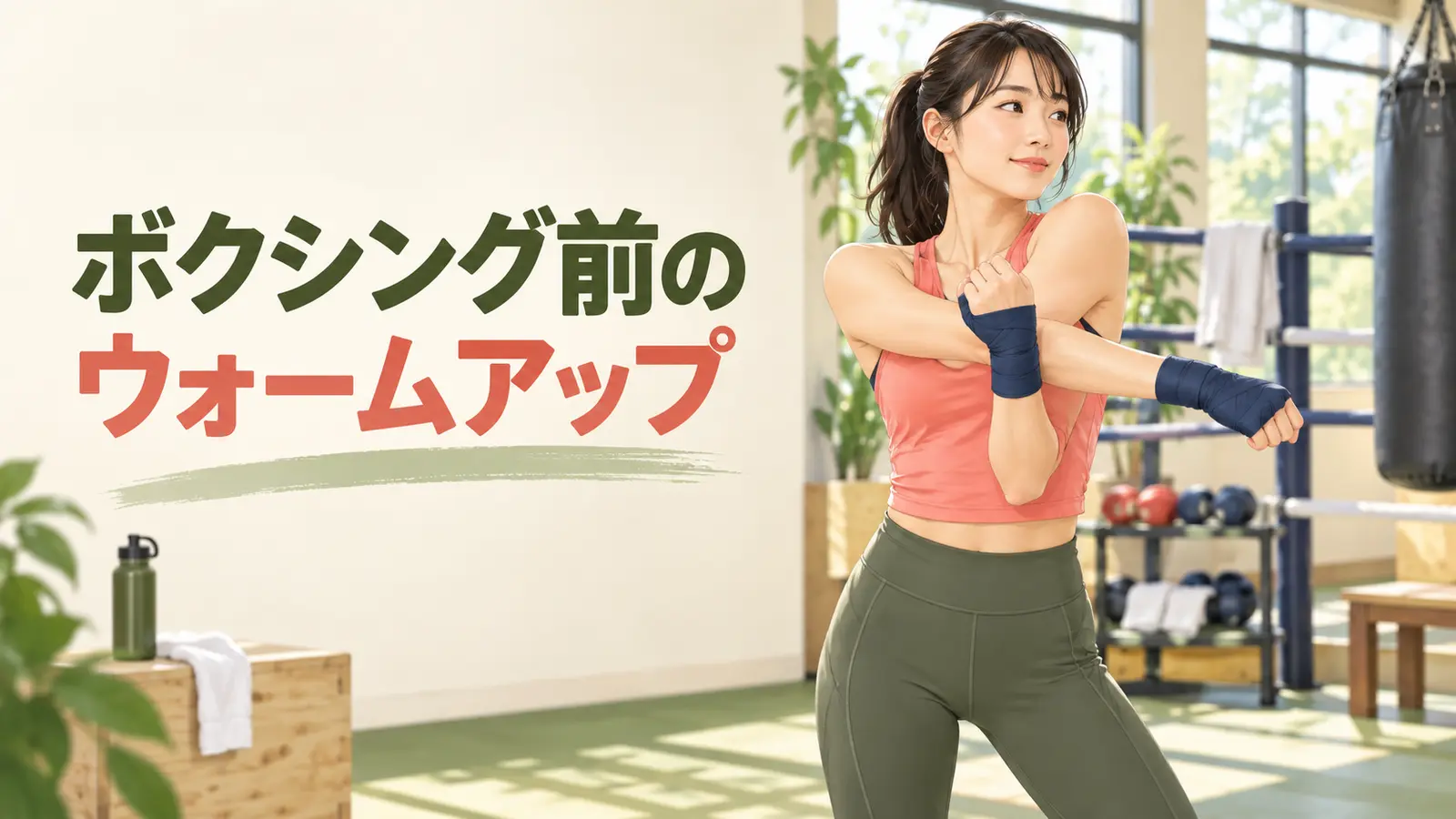 ボクシング前に肩と手首を準備する様子