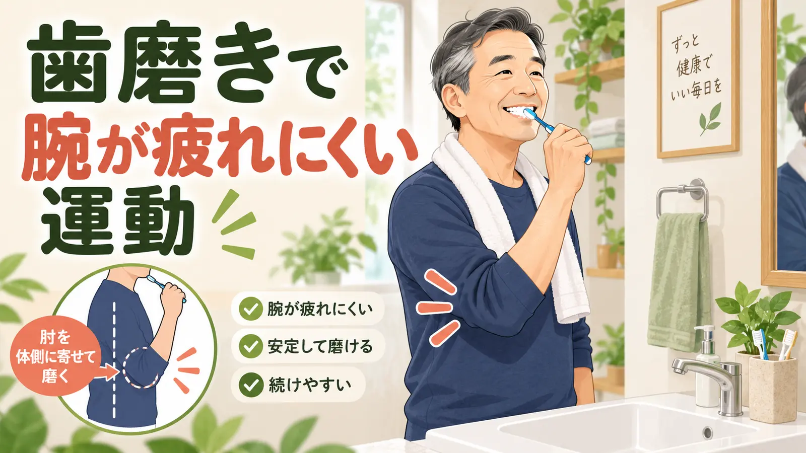 歯磨きで腕が疲れにくい運動のイメージ