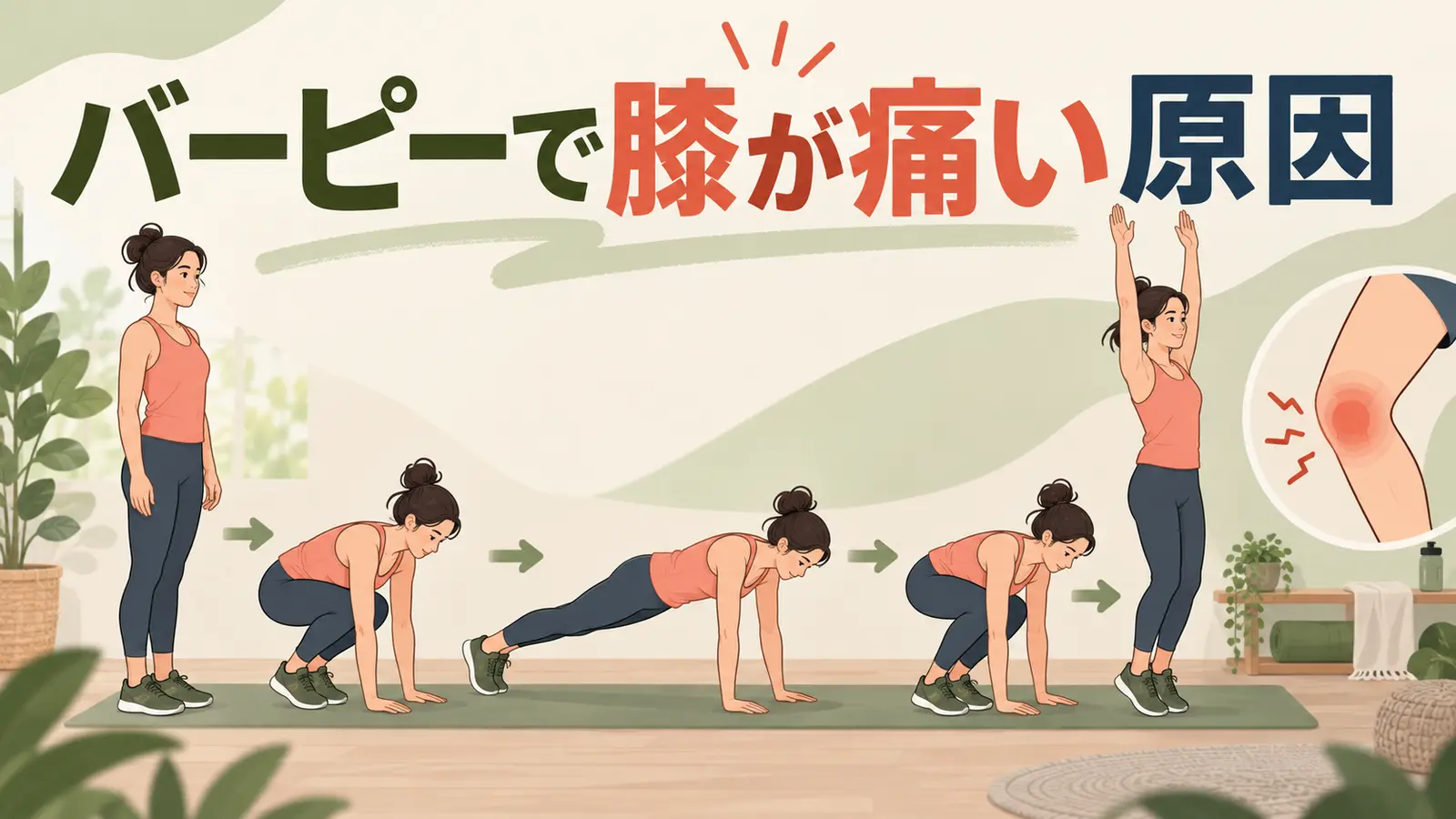 膝への衝撃を抑えた初心者向けバーピー