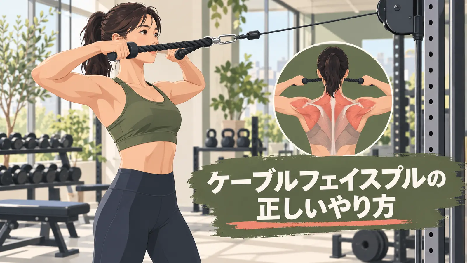 ケーブルフェイスプルを正しいフォームで行うイラスト