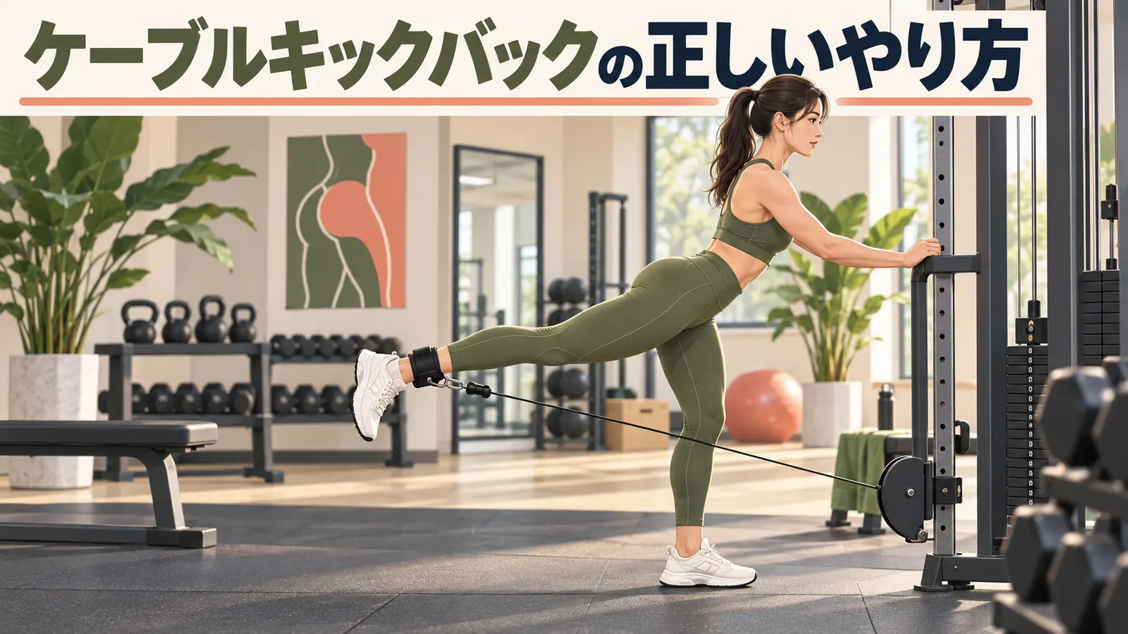 ケーブルキックバックを正しい姿勢で行うイラスト