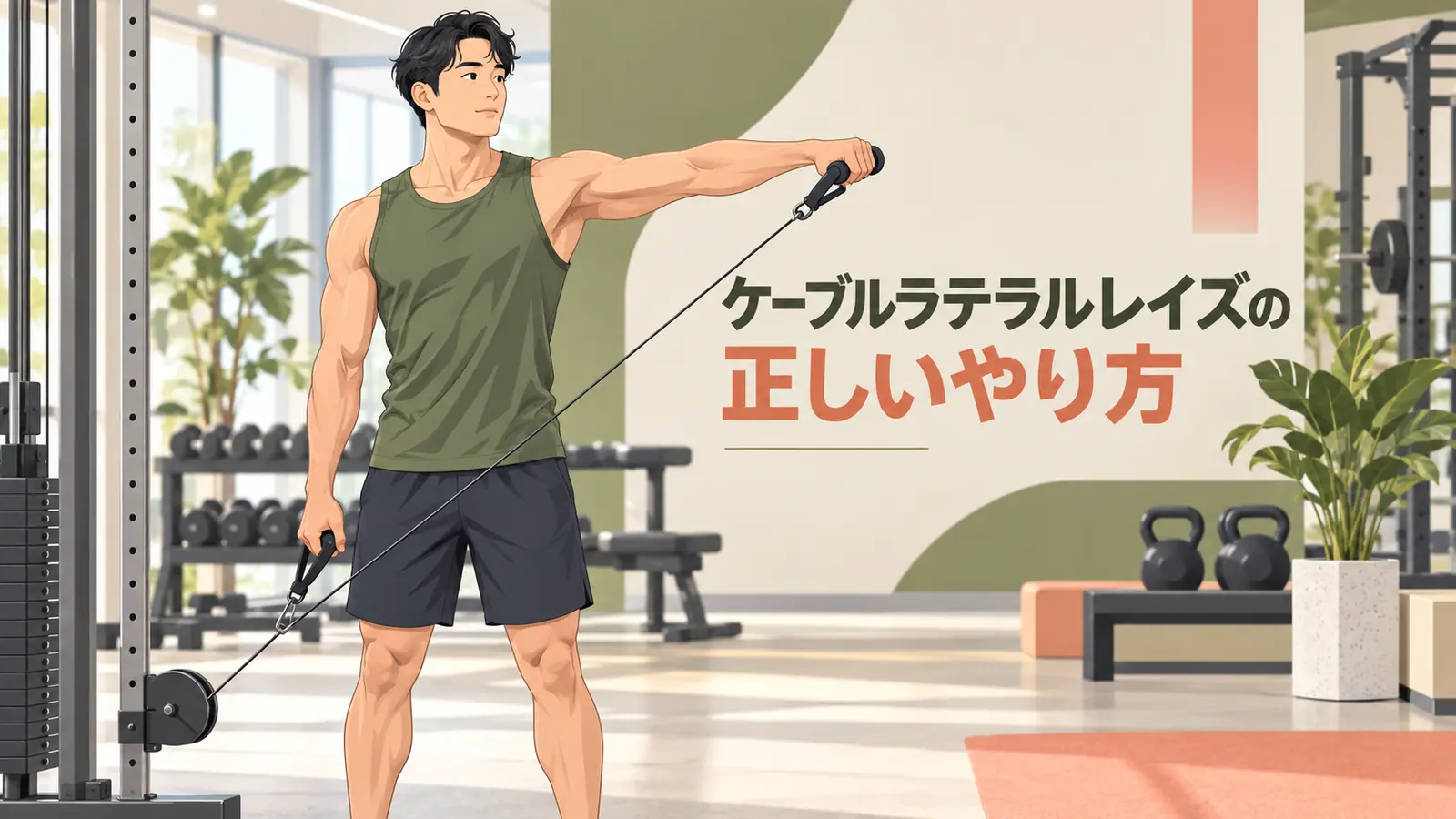 ケーブルラテラルレイズを正しいフォームで行うイラスト