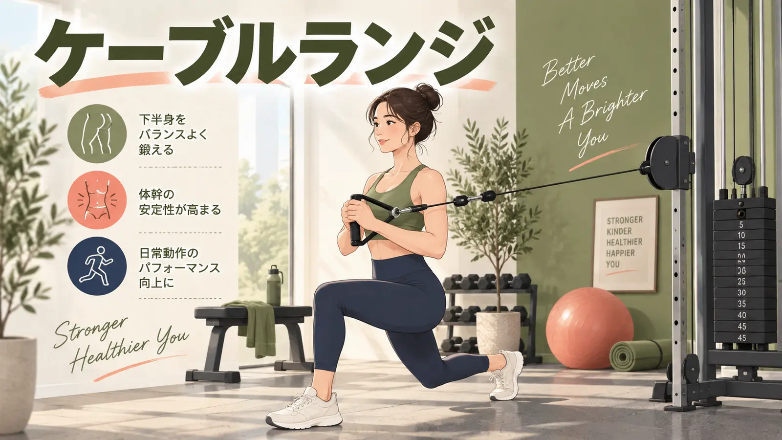 ケーブルランジを正しいフォームで行うイラスト