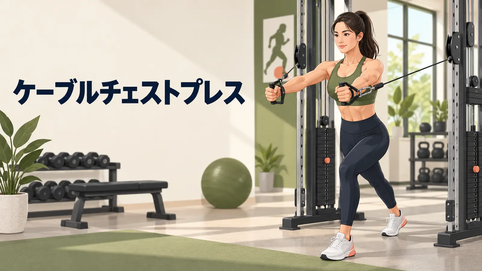 ケーブルリバースランジの使い方を示すアイキャッチイラスト