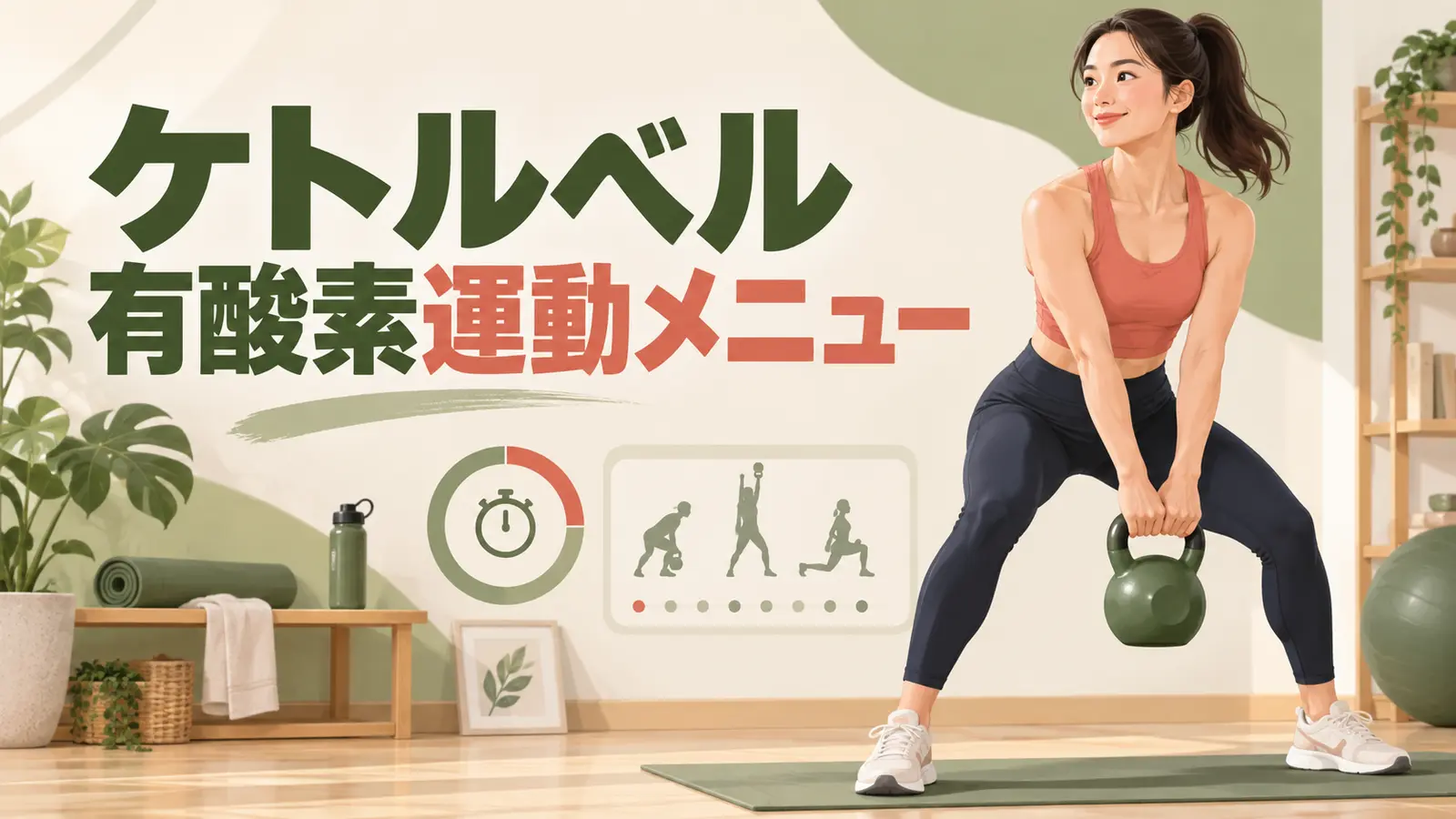 ケトルベル有酸素運動メニューの内容を表すアイキャッチイラスト